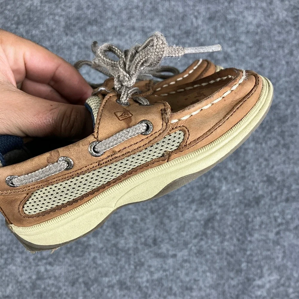 Sperry Boat Shoes Toddler Size 9.5M‎ Brown Leather Mesh Lanyard Casual Loafers